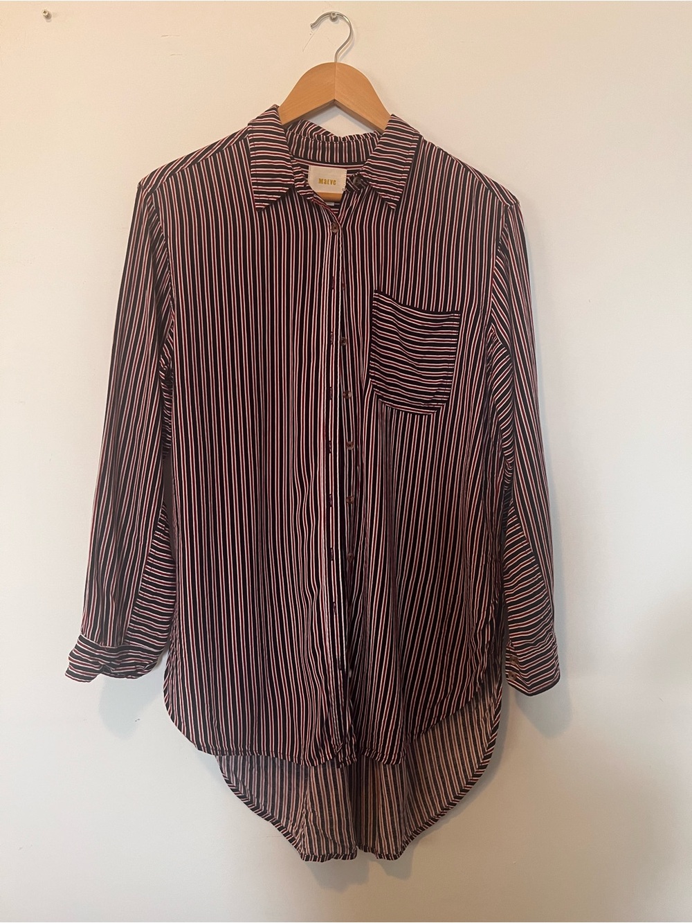 Maeve Black and Pink Vertical Stripe Button-Down Shirt